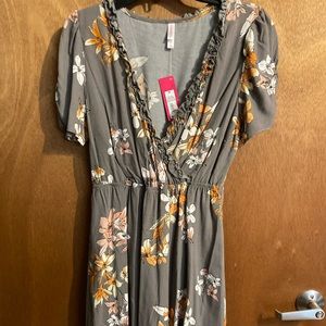 Gray floral ruffle dress